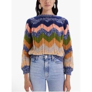 Mother The Boat Square Jumper Women Large Multi Chevron Excellent Zigzag Knit